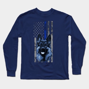 Thin Blue Line Flag K9 Police Dog Long Sleeve T-Shirt